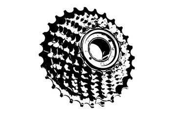 silhouette Closed bicycle gear wheels, mechanical gear cassette and chain on rear wheel of bicycle