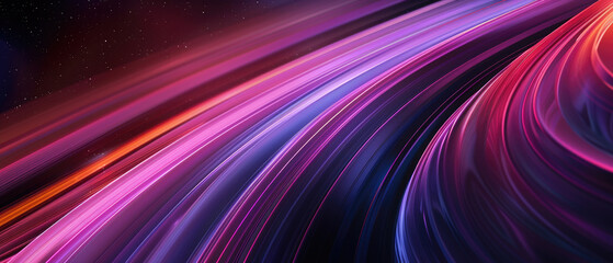 Abstract Planet Saturn rings close-up with smooth texture rich neon motion color energy lines astronomy art wide illustration wallpaper