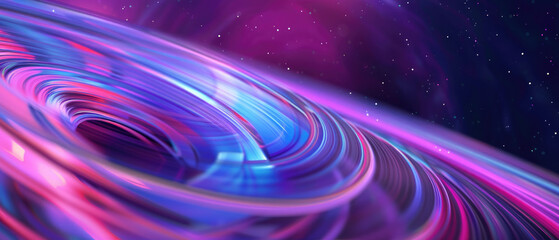 Fototapeta premium Abstract Planet Saturn rings close-up with smooth texture rich neon motion color energy lines astronomy art wide illustration wallpaper 