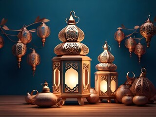 Islamic lamp on the wall of the mosque Generative Ai 