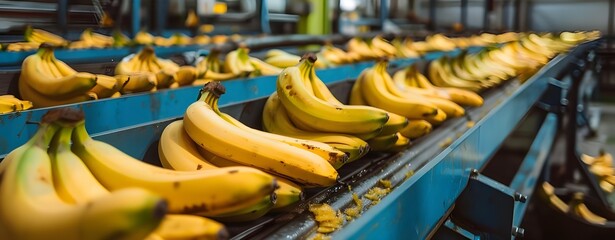 Factory Conveyor Belt for Banana Packing. 
Automated Banana Packaging System. 
Banana Sorting and Packing Conveyor
