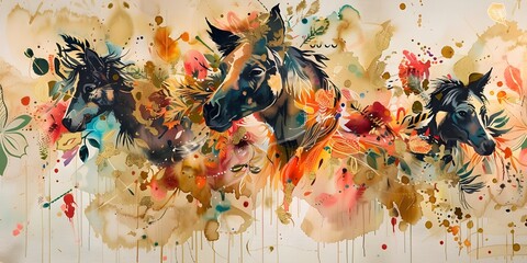 Elegant Equine Painting in Colorful Hues. 
Graceful Horse Artwork A Splash of Color. 
Whimsical Watercolor Horse in Rainbow Shades