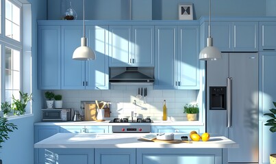 Island Oasis Stylish Blue Kitchen Decor. 
Contemporary Cooking Blue-themed Kitchen Design