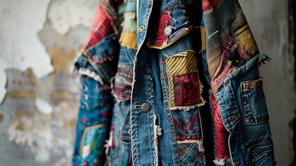 Row of colorful jackets on display, showcasing various designs and patterns, emphasizing fashion diversity and modern style trends in apparel