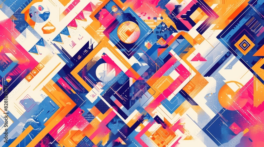 Poster dive into a vibrant abstract and colorful geometric pattern perfect for backgrounds this decorative 