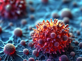 Obraz premium Image of the COVID-19 virus from a microscope