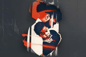 Drawing of a father holding his son