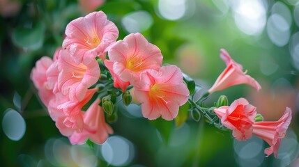 Blooming Pink Trumpet Vine or Podranea ricasoliana in the Garden
