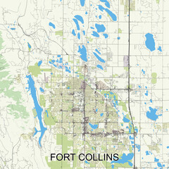 Fort Collins, Colorado, USA map poster art