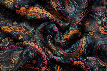 Colorful patchwork quilt featuring a variety of floral and geometric patterns. Eclectic, handmade textile concept.