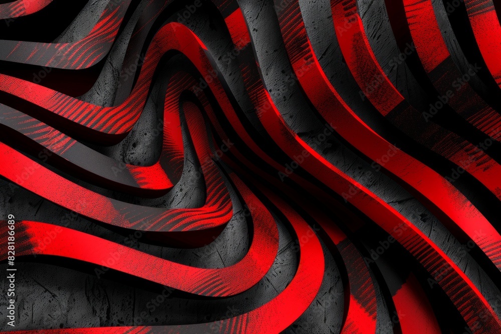 Poster striking black and red backdrop featuring dynamic linear and circular elements. geometric, high-cont