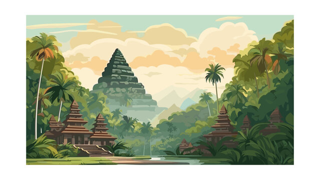 Traditional Indonesian Pagoda as an Exotic Travel Destination Vector Graphic