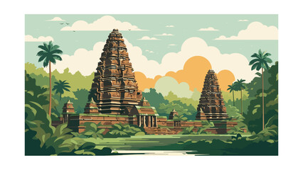 Majestic Indonesian Temple Vector Illustration for Cultural Landmark Art