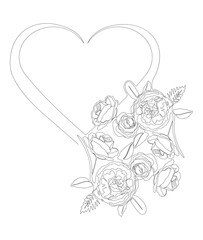 Fototapeta premium One continuous line of Heart with rose flowers. Thin Line Illustration Love vector concept. Contour Drawing Creative ideas.