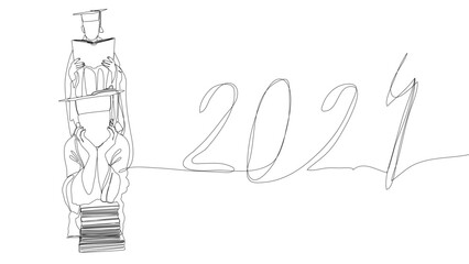 One continuous line of 2024 Graduation. Thin Line Illustration vector concept. Contour Drawing Creative ideas.