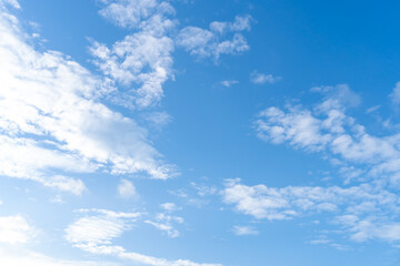 Beautiful blue sky with strange shape of clouds in the morning or evening used as natural...