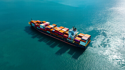 Aerial view of the freight shipping transport system cargo ship container. international...