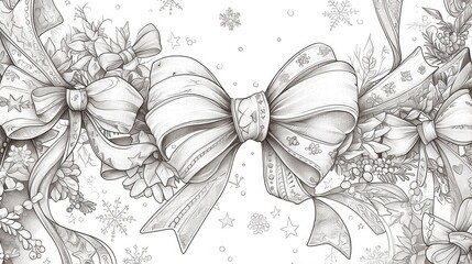 Check out this fantastic Christmas coloring book or page designed for kids featuring charming black and white 2d illustrations of bows