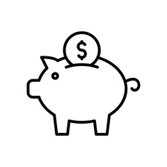 piggy bank icon is black in a simple line style suitable for symbols and more