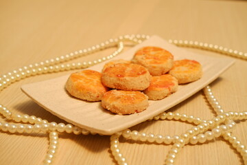 peanut cookies on wooden background, closeup of photo