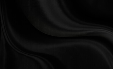Black gray satin dark fabric texture luxurious shiny that is abstract silk cloth background with patterns soft waves blur beautiful.