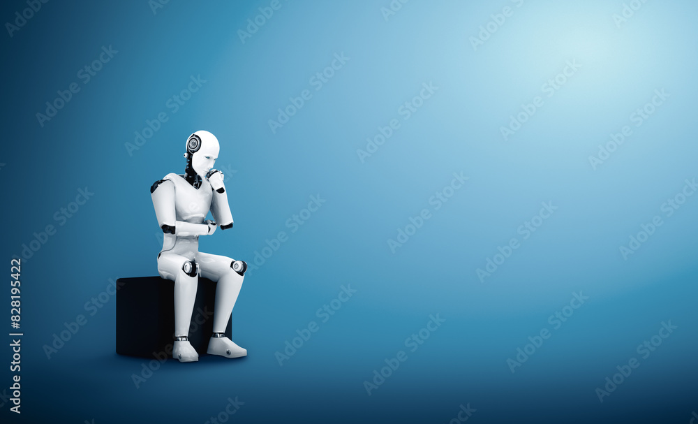 Poster mlb 3d illustration thinking ai humanoid robot analyzing information data in concept of artificial i