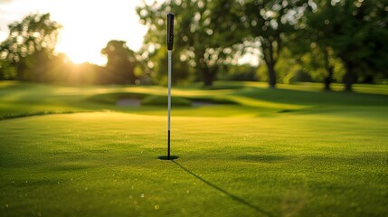 Obraz premium green grass on huge golf fields in summer day