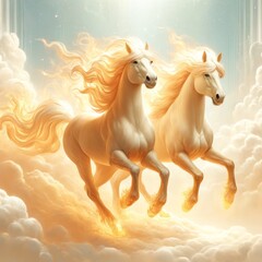 Golden Horses Running in Ethereal Light