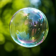 soap bubbles on green background