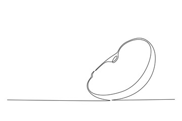 Single one line drawing sliced of healthy organic apple for orchard logo identity. Fresh nutritious fruitage concept fruit garden icon. Modern continuous line draw design graphic vector illustration