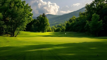 green grass on huge golf fields in summer day