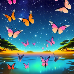 Obraz premium 湖を舞う蝶達
