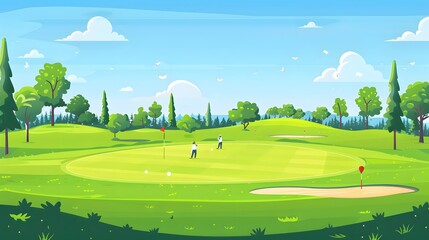 green grass on huge golf fields in summer day