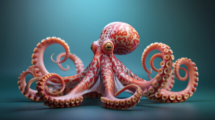 Obraz premium A striking image of a textured red octopus in a dynamic pose, spreading its tentacles, set against a dark sea backdrop.