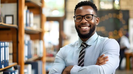 Confident Business Executive Smiling in Office Setting