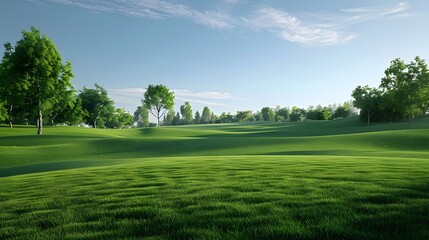 Fototapeta premium green grass on huge golf fields in summer day