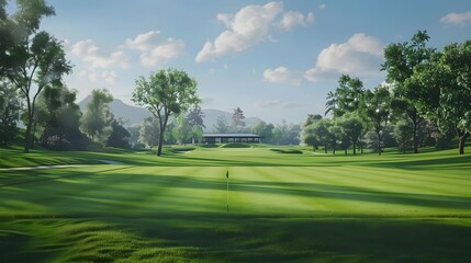 green grass on huge golf fields in summer day