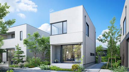 ２階建て狭小住宅外観パース｜建築パース