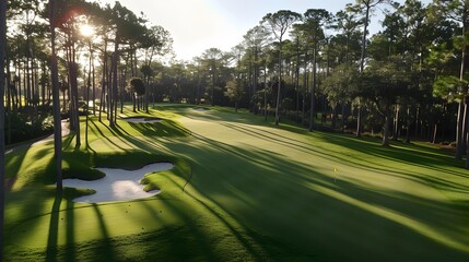 green grass on huge golf fields in summer day
