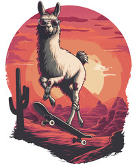 Skateboarding Llama Sunset