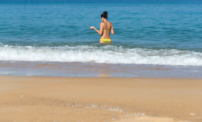 Happy women on the beach.Travel and lifestyle Concept. Happy People enjoy and chill vacation
