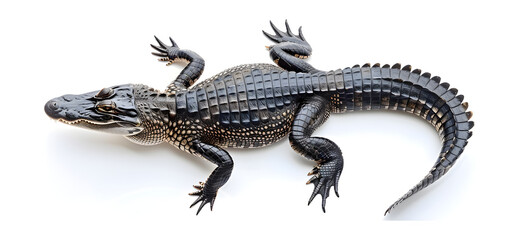 A closeup of an American crocodile under the lights isolated on a white background.
