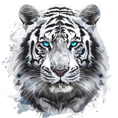 Majestic white tiger with piercing blue eyes vectro white background
