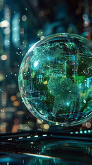Fototapeta premium Holographic Visualization of Climate Change Metrics Over a Captivating Digital Globe with Striking Blue and Green Hues