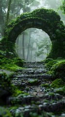 Obraz premium Mystical Stone Arch Enveloped in Verdant Woodland Tapestry
