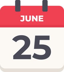 June 25 - Daily Calendar Icon in flat design style