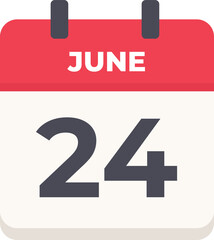 June 24 - Daily Calendar Icon in flat design style