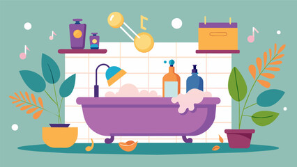 Naklejka premium A relaxing bath with soothing aromatherapy scents and gentle music to help you unwind and reset your mindset.. Vector illustration