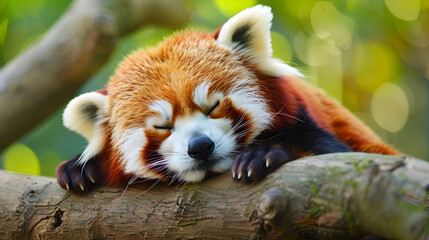 A red panda sleeping on a tree branch ,generative ai
