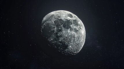 Fototapeta premium close-up of the full moon lunar on a dark background in the night sky with a starry backdrop 